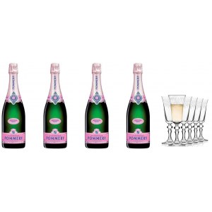 Pommery Brut Rose Champagne 0,75L 12,5% 4 butelki + zestaw kieliszków