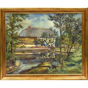 Janusz PODOSKI, (1898-1971), Landschaft mit Häuschen und Bach, 1933