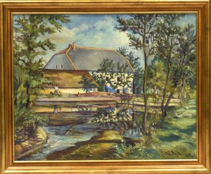 Janusz PODOSKI, (1898-1971), Pejzaż z chatą i strumykiem, 1933