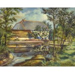 Janusz PODOSKI, (1898-1971), Krajina s chalupou a potokom, 1933