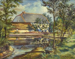 Janusz PODOSKI, (1898-1971), Pejzaż z chatą i strumykiem, 1933