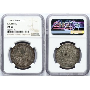 Salzburg 1/2 Taler 1708 NGC MS 63 ONLY ONE COIN IN HIGHER GRADE