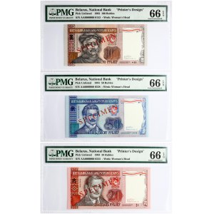 Belarus 1 - 100 Roubles 1993 SPECIMEN Set of 6 pcs PMG 66-67