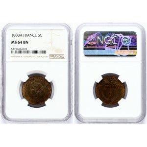 France 5 Centimes 1888 A NGC MS 64 BN TOP POP