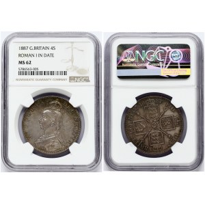 Great Britain 2 Florins 1887 Roman I in date NGC MS 62