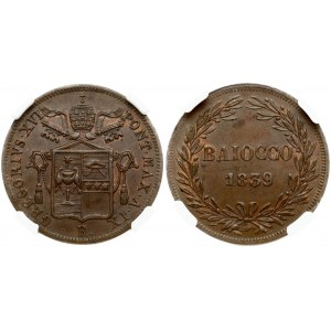 Vatican Baiocco 1839 IX NGC MS 63 BN ONLY ONE COIN IN HIGHER GRADE