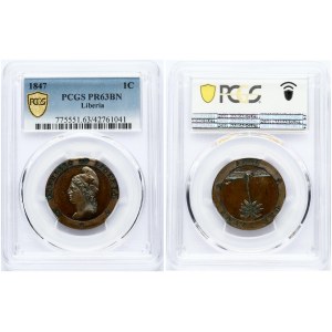 Liberia 1 Cent 1847 PCGS PR 63 BN ONLY 3 COINS IN HIGHER GRADE
