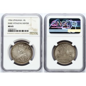 Lithuania 10 Litu 1936 Vytautas NGC MS 65 ONLY 3 COINS IN HIGHER GRADE