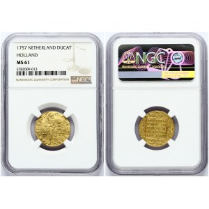 Holland Ducat 1757 NGC MS 61 ONLY ONE COIN IN HIGHER GRADE