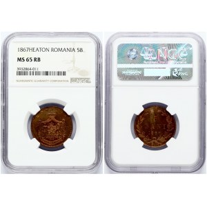 Romania 5 Bani 1867 HEATON NGC MS 65 RB