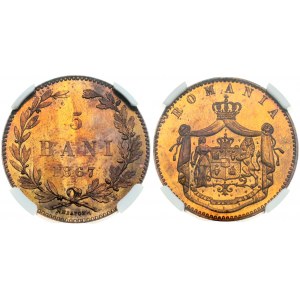 Romania 5 Bani 1867 HEATON NGC MS 65 RB