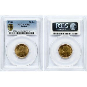 Romania 20 Lei 1906 40 Years of Reign PCGS MS 63