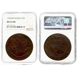 Russia 5 Kopecks 1787 KM NGC MS 63 BN ONLY 2 COINS IN HIGHER GRADE