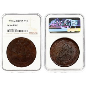 Russia 5 Kopecks 1789 ЕМ NGC MS 64 BN ONLY ONE COIN IN HIGHER GRADE