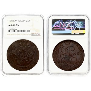 Russia 5 Kopecks 1792 ЕМ NGC MS 64 BN ONLY ONE COIN IN HIGHER GRADE
