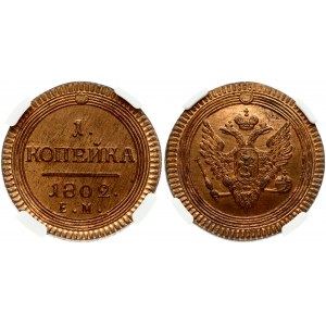 Russia 1 Kopeck 1802 EM Novodel (R2) NGC MS 65 RB TOP POP