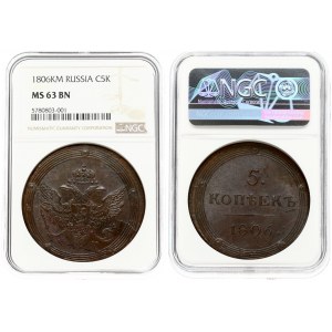 Russia 5 Kopecks 1806 KМ (R) NGC MS 63 BN ONLY 2 COINS IN HIGHER GRADE
