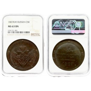 Russia 5 Kopecks 1807 KМ (R) NGC MS 63 BN ONLY 3 COINS IN HIGHER GRADE