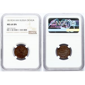 Russia Denga 1819 ЕМ-НМ NGC MS 64 BN ONLY 2 COINS IN HIGHER GRADE