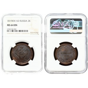 Russia 2 Kopecks 1819 КМ-АД NGC MS 64 BN TOP POP