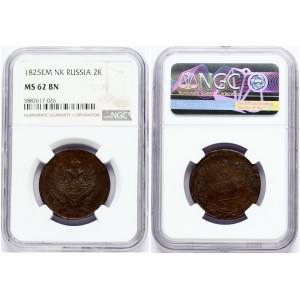 Russia 2 Kopecks 1825 ЕМ-ИК NGC MS 62 BN ONLY ONE COIN IN HIGHER GRADE