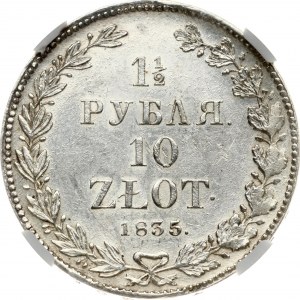 Poland 1 1/2 Roubles - 10 Zlotych 1835 НГ (R1) NGC MS 61