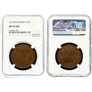 Russia 5 Kopecks 1872 EM NGC MS 65 BN ONLY ONE COIN IN HIGHER GRADE