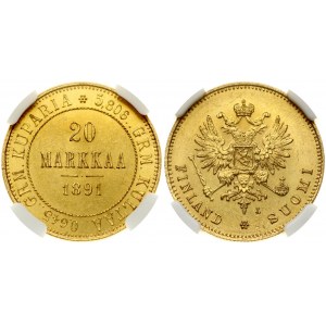 Russia for Finland 20 Markkaa 1891 L (R) NGC MS 64