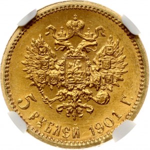 Russia 5 Roubles 1901 ФЗ NGC MS 67 ONLY ONE COIN IN HIGHER GRADE