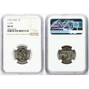 USA 5 Cents 1759 (1985) Martha Washington Pattern NGC MS 64 ONLY ONE COIN IN HIGHER GRADE