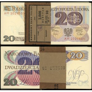 Poľsko, balík 100 kusov x 20 zlotých s banderolou NBP, 1.06.1982