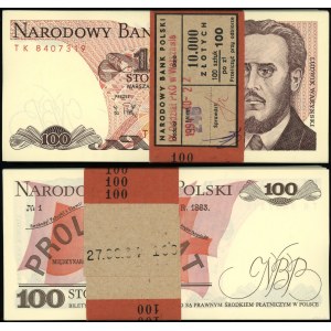 Polska, paczka 100 sztuk x 100 złotych z banderolą NBP, 1.12.1988