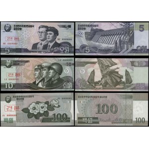 Korea Północna, zestaw 6 banknotów, 2002-2008