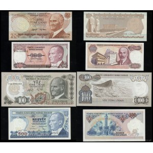 Turecko, súbor 9 bankoviek, 1972-1995