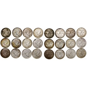 Niemcy, zestaw: 20 x 2 marki, 1937-1939, różne mennice (6 x A, 4 x B, 1 x D, 2 x E, 3 x F, 3 x J, 1 x G)