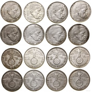 Niemcy, zestaw: 20 x 2 marki, 1937-1939, różne mennice (6 x A, 4 x B, 1 x D, 2 x E, 3 x F, 3 x J, 1 x G)