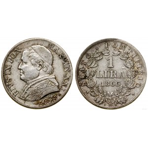 Watykan (Państwo Kościelne), 1 lira, 1866 R, Rzym