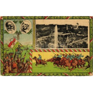 1916 Budapest I. Szent Gellért szobor. Magyar zászlós hazafias keret II. Vilmos császárral...