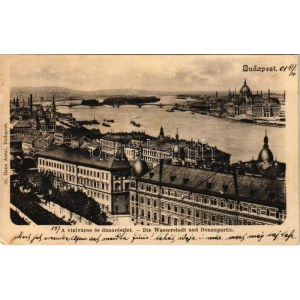 1901 Budapest I. Víziváros és Duna látképe, Országház. Ganz Antal 56. (EK)