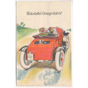 1932 Visegrád, autós kirándulás - leporellolap 10 kis képpel (fl) + PARKAN-NANA BUDAPEST 2...