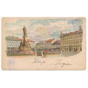 1899 (Vorläufer) Arad, Vértanú szobor / martyrs statue. Art Nouveau, litho s: Geiger R. (Rb)