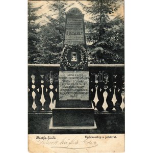 1906 Bártfa, Bártfafürdő, Bardejovské Kúpele, Bardiov, Bardejov; Emlékoszlop az Orvos forrásnál...