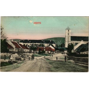 1910 Csejte, Csejthe, Cachtice; Fő tér, templom. Blau kiadása / main square, church