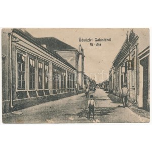 1913 Galánta, Új utca, zsinagóga. Adamkó Béla kiadása 612. / street view, synagogue (felületi sérülés / surface damage...