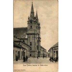 1907 Komárom, Komárnó; Szent András templom, Nádor utca, Leisz Nándor és Korén József üzlete. Czike Dénes kiadása ...