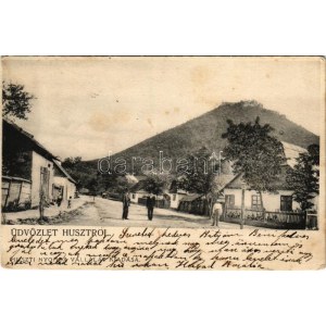 1904 Huszt, Chust, Khust; utca és vár a háttérben / street and castle (EK) + KIRÁLYHÁZA-BUDAPEST 20. SZ....
