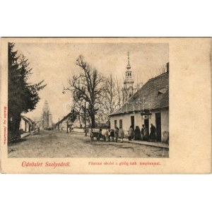 1908 Szolyva, Svalava, Svaljava, Szvaljava, Svaliava; Fő utca, Görög katolikus templom...