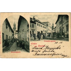 1898 (Vorläufer) Znojmo, Znaim; Kramergasse, Tränkthorgasse, Tabak Trafik / streets, tobacco shop (fa...