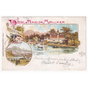 1899 (Vorläufer) Bled, Veldes; Hotel & Pension Mallner. C. Jurischek No. 347. Art Nouveau, floral, litho (r...