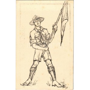 Cserkész Levelező-Lap / Hungarian scout art postcard s: Petry